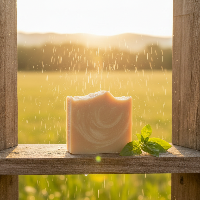 Abeja Bella Earthly Grace Soap Bar label with decorative elements on a white background