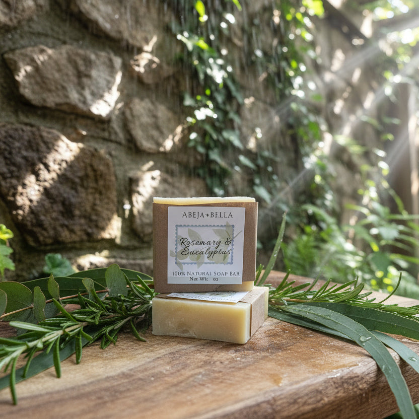 Organic handmade soap on wooden ledge