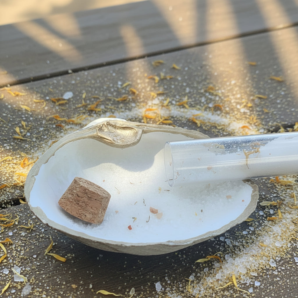 Clam shell with salty sol bath soak in it