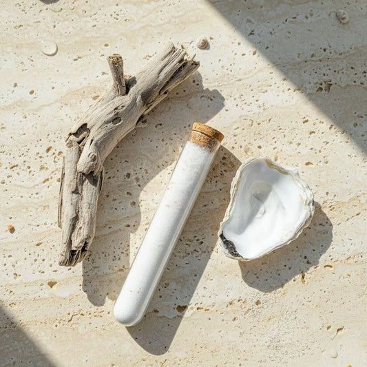 Salty Sol Bath soak test tube packaging with driftwood and shell