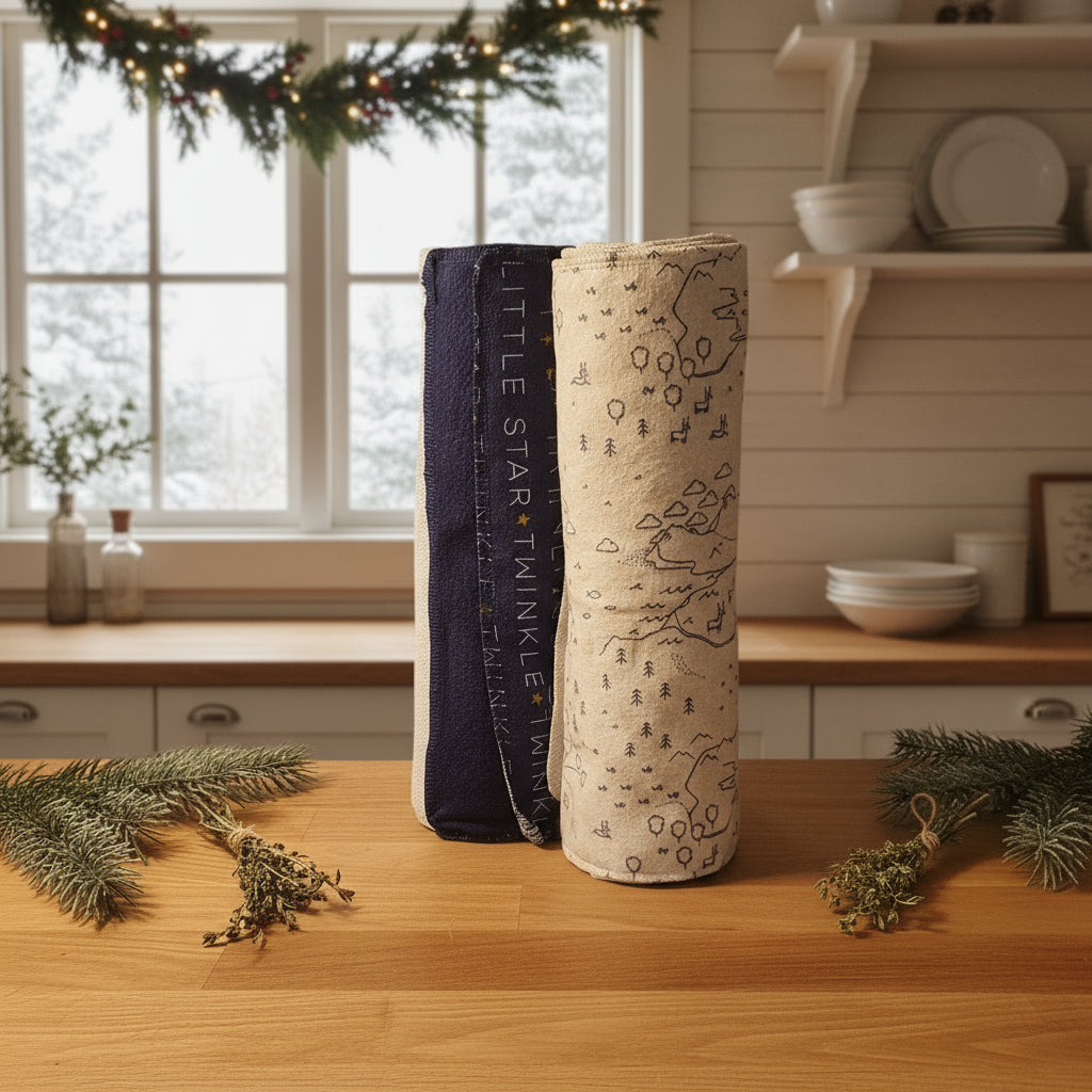 Roll of reusable paper towels with winter patterns